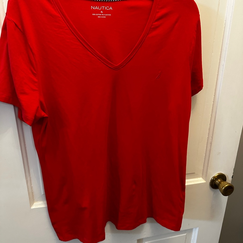 Nautica Women's Bright Red V-Neck Tee
